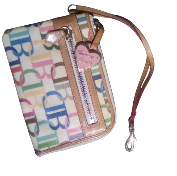 Dooney & Bourke Rainbow Zip Signature DB Multicolor Y2K Wristlet Clutch